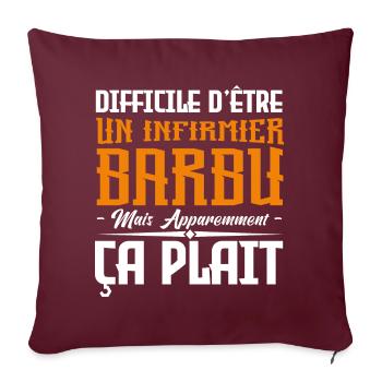 infirmier barbu, citations barbe, cadeau infirmier - Housse de coussin décorative 45 x 45 cm - bordeaux - Devant