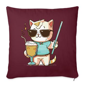 Un chat avec un cocktail dans la patte - Housse de coussin décorative 45 x 45 cm - bordeaux - Devant