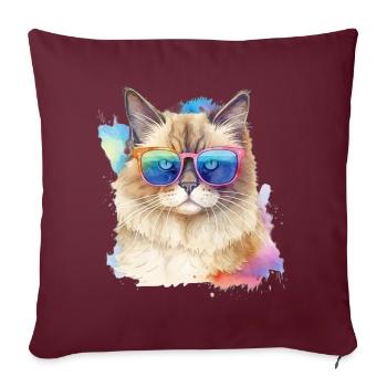 Chat ragdoll coloré cool avec des lunettes de soleil chat - Housse de coussin décorative 45 x 45 cm - bordeaux - Devant