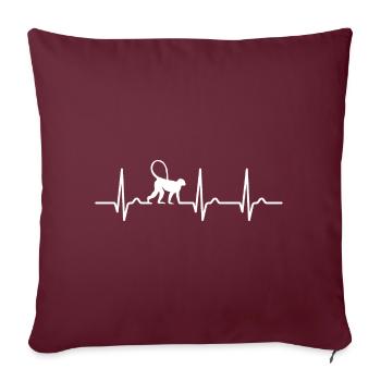 Courbe ECG - Courbe cardiaque - Pouls - Singe - Singe - Housse de coussin décorative 45 x 45 cm - bordeaux - Devant