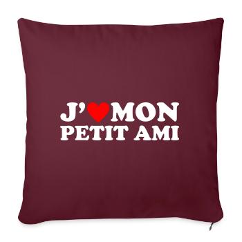 J' aime mon petit ami cadeau coeur rouge - Housse de coussin décorative 45 x 45 cm - bordeaux - Devant