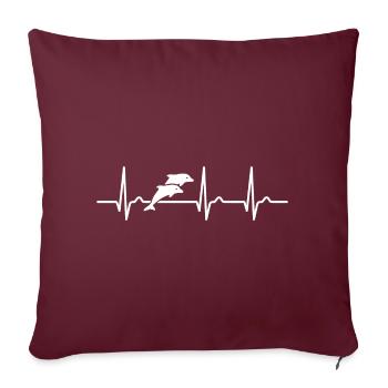 Courbe ECG - courbe cardiaque - pouls - dauphin - mer - Housse de coussin décorative 45 x 45 cm - bordeaux - Devant