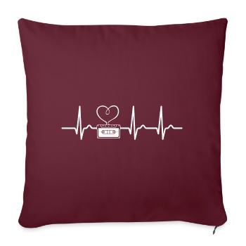 Cassette de musique - Courbe ECG - Courbe cardiaque - Housse de coussin décorative 45 x 45 cm - bordeaux - Devant
