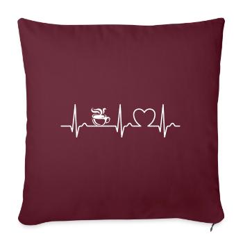 Heart Curve - Café - ECG - Pouls - Tasse à café - Housse de coussin décorative 45 x 45 cm - bordeaux - Devant