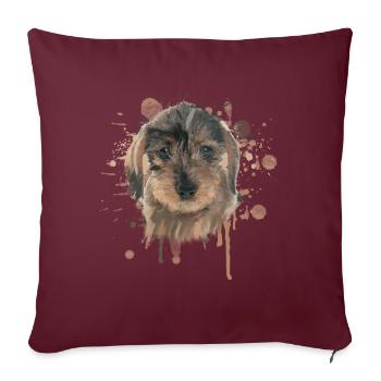 Illustration de teckel teckel teckel à poil dur - Housse de coussin décorative 45 x 45 cm - bordeaux - Devant