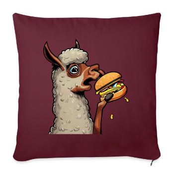 Lama mangeur de cheeseburger - Housse de coussin décorative 45 x 45 cm - bordeaux - Devant