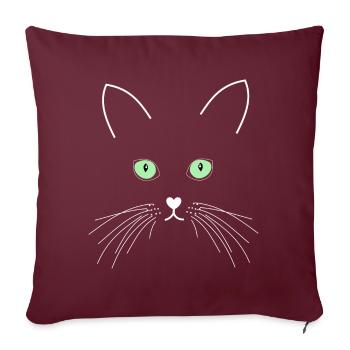 Chat aux yeux verts - Housse de coussin décorative 45 x 45 cm - bordeaux - Devant