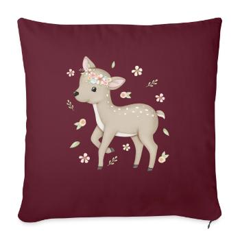 fauve de cerf mignon avec couronne de fleurs - Housse de coussin décorative 45 x 45 cm - bordeaux - Devant