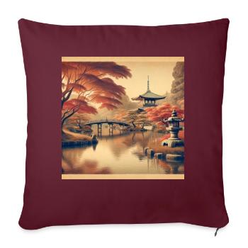 Japan Vintage Teich Abend - Sofakissenbezug 45 x 45 cm - Burgunderrot - Vorne