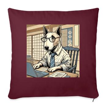 Bull Terrier au bureau - Ukiyo-e Style - Housse de coussin décorative 45 x 45 cm - bordeaux - Devant