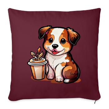 Doggy with coffee: the perfect companion - Sofa pillowcase 17,3'' x 17,3'' (45 x 45 cm) - burgundy - Front