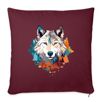 Wolf Wolfskopf Raubtier Bunt Natur Wildnis Kunst - Sofakissenbezug 45 x 45 cm - Burgunderrot - Vorne