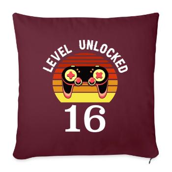 Niveau 16 débloqué 16 Anniversaire 16 ans - Housse de coussin décorative 45 x 45 cm - bordeaux - Devant