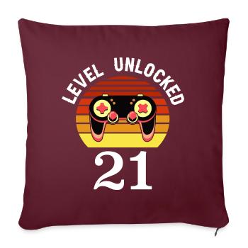 Niveau 21 débloqué 21 Anniversaire 21 ans - Housse de coussin décorative 45 x 45 cm - bordeaux - Devant