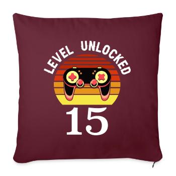 Niveau 15 débloqué 15 Anniversaire 15 ans - Housse de coussin décorative 45 x 45 cm - bordeaux - Devant