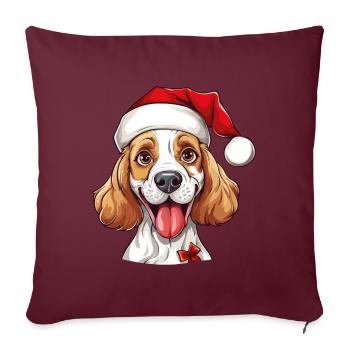Chien Noël Père Noël Chien Père Noël Chapeau - Housse de coussin décorative 45 x 45 cm - bordeaux - Devant