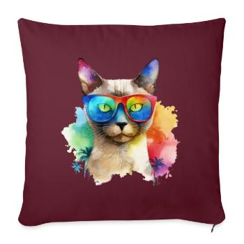 Chat siamois coloré cool avec des lunettes de soleil chat - Housse de coussin décorative 45 x 45 cm - bordeaux - Devant