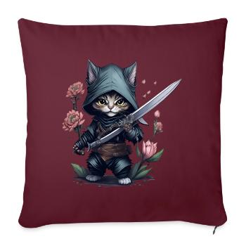 Le chat ninja ultime - Housse de coussin décorative 45 x 45 cm - bordeaux - Devant