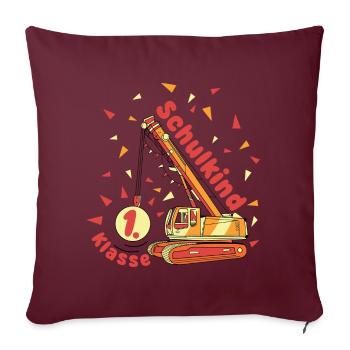Schulkind Klasse 1 Kran Baustellen Baufahrzeug - Sofakissenbezug 45 x 45 cm - Burgunderrot - Vorne