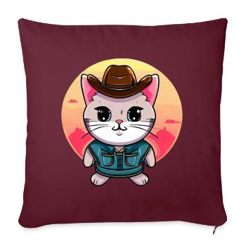 Chat kawaii en costume de cow-boy - Housse de coussin décorative 45 x 45 cm - bordeaux - Devant