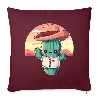 Cactus cowboy kawaii au coucher du soleil - Housse de coussin décorative 45 x 45 cm - bordeaux - Devant