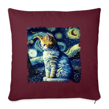 Chat de nuit étoilé Le chat de van gogh Parodie drôle - Housse de coussin décorative 45 x 45 cm - bordeaux - Devant