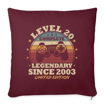 Niveau 20 Débloqué 20 ans Birthday Gamer - Housse de coussin décorative 45 x 45 cm - bordeaux - Devant