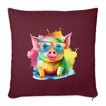 Cochon cool coloré avec des lunettes de soleil - Housse de coussin décorative 45 x 45 cm - bordeaux - Devant