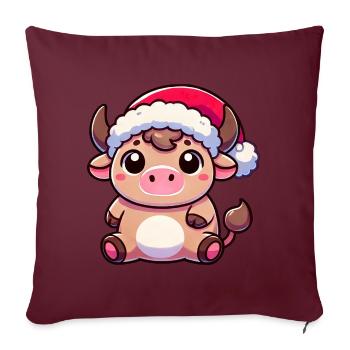 Mignon Chibi Noël Vache Dessin Animé - Housse de coussin décorative 45 x 45 cm - bordeaux - Devant