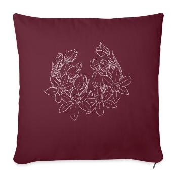 Fleurs printanières blanches - Housse de coussin décorative 45 x 45 cm - bordeaux - Devant