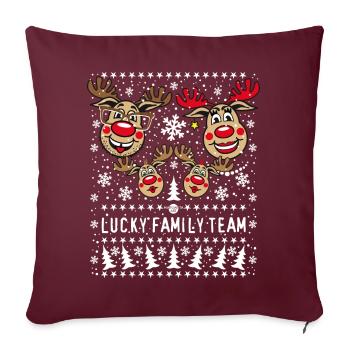 100 LUCKY FAMILY TEAM Papa Mama 2 Kinder Winter - Sofakissenbezug 45 x 45 cm - Burgunderrot - Vorne
