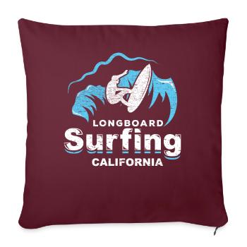 Longboard, surf, californie, planche surf, soleil, vague - Housse de coussin décorative 45 x 45 cm - bordeaux - Devant