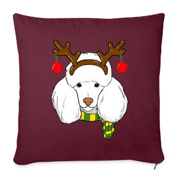 Caniche Noël Renne Cornes Chien Amant Noël - Housse de coussin décorative 45 x 45 cm - bordeaux - Devant