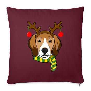 Beagle Noël Renne Cornes Chien Amant Noël - Housse de coussin décorative 45 x 45 cm - bordeaux - Devant