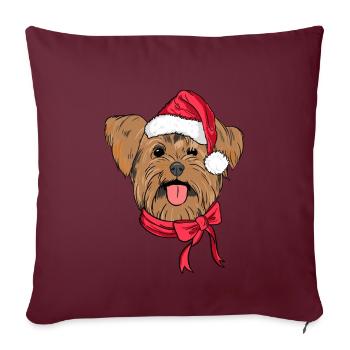 Yorkshire Terrier Noël Chapeau Chien Amant Noël - Housse de coussin décorative 45 x 45 cm - bordeaux - Devant