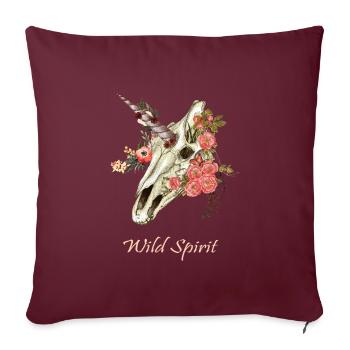 Einhorn Schädel Blumen - Sofakissenbezug 45 x 45 cm - Burgunderrot - Vorne