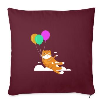 Lustige Katze Kater Miau Fliegt Mit Ballon - Sofakissenbezug 45 x 45 cm - Burgunderrot - Vorne