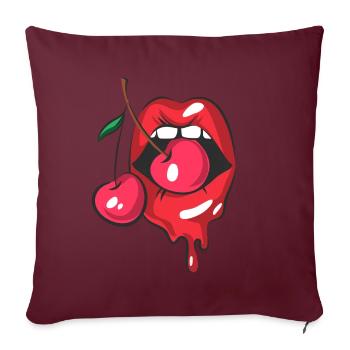 Rote Lippen und zwei Kirschen - Sofakissenbezug 45 x 45 cm - Burgunderrot - Vorne