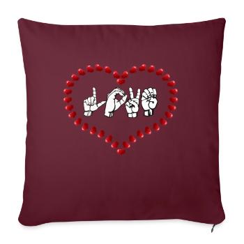 Amour ASL langue des signes américaine. Silhouette de coeur - Housse de coussin décorative 45 x 45 cm - bordeaux - Devant