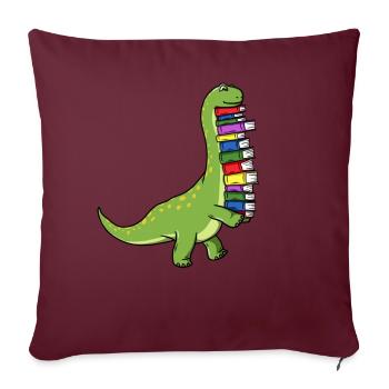 Dinosaurier Dino Buch Lesen Bücherwurm Bücher - Sofakissenbezug 45 x 45 cm - Burgunderrot - Vorne