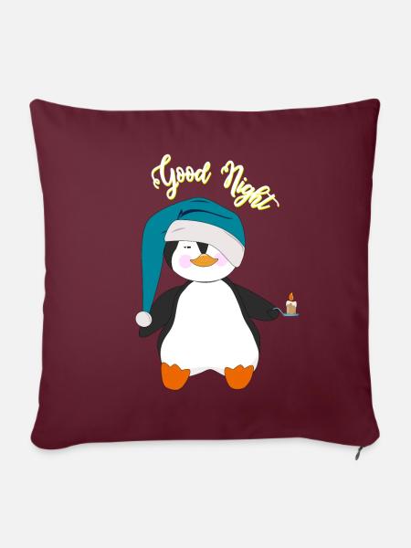 Pinguin Good Night - Sofakissenbezug 45 x 45 cm - Burgunderrot