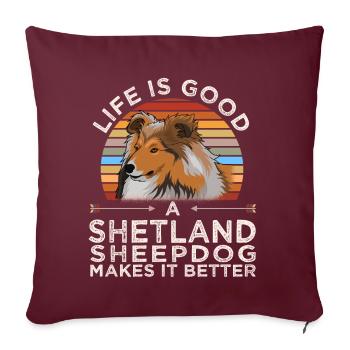 Sheltie Dog Shetland Sheepdog Cadeau - Housse de coussin décorative 45 x 45 cm - bordeaux - Devant