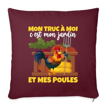 Mon truc c'est mon jardin et mes poules - Housse de coussin décorative 45 x 45 cm - bordeaux - Devant