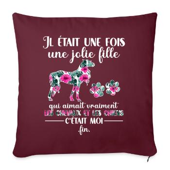 Chevaux Fille Chien Cheval Humour Cadeau - Housse de coussin décorative 45 x 45 cm - bordeaux - Devant