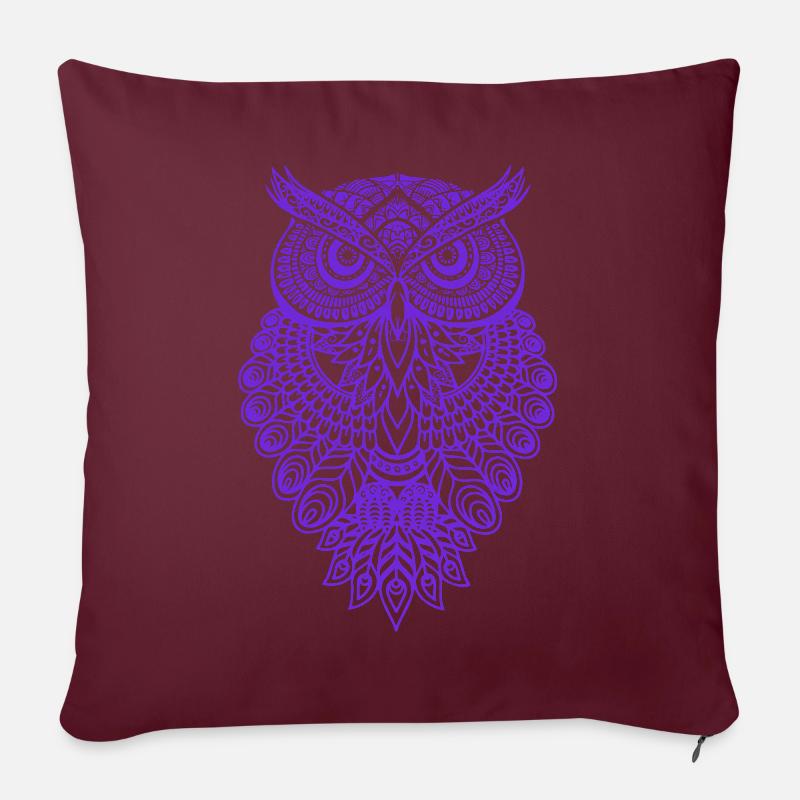 Eule Owl Grafik Graphic Kunst Geschenk Mandala - Sofakissenbezug 45 x 45 cm - Burgunderrot