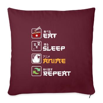 Eat Sleep Anime Repeat Kawaii Japonais Manga Fan - Housse de coussin décorative 45 x 45 cm - bordeaux - Devant