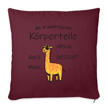Die 4 wichtigsten Körperteile Giraffe Tier lustig - Sofakissenbezug 45 x 45 cm - Burgunderrot - Vorne