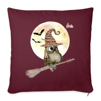 Halloween sorcières hibou avec chapeau de sorcière pleine lune - Housse de coussin décorative 45 x 45 cm - bordeaux - Devant
