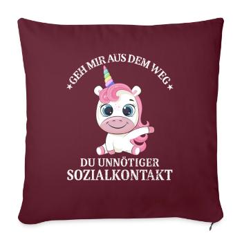 Geh us dem Weg unnötiger Sozialkontakt Einhorn - Sofakissenbezug 45 x 45 cm - Burgunderrot - Vorne