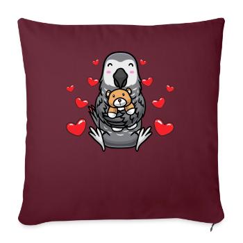 Perroquet Gris Peluche Jouet Kawaii Coeur Oiseau Congo - Housse de coussin décorative 45 x 45 cm - bordeaux - Devant